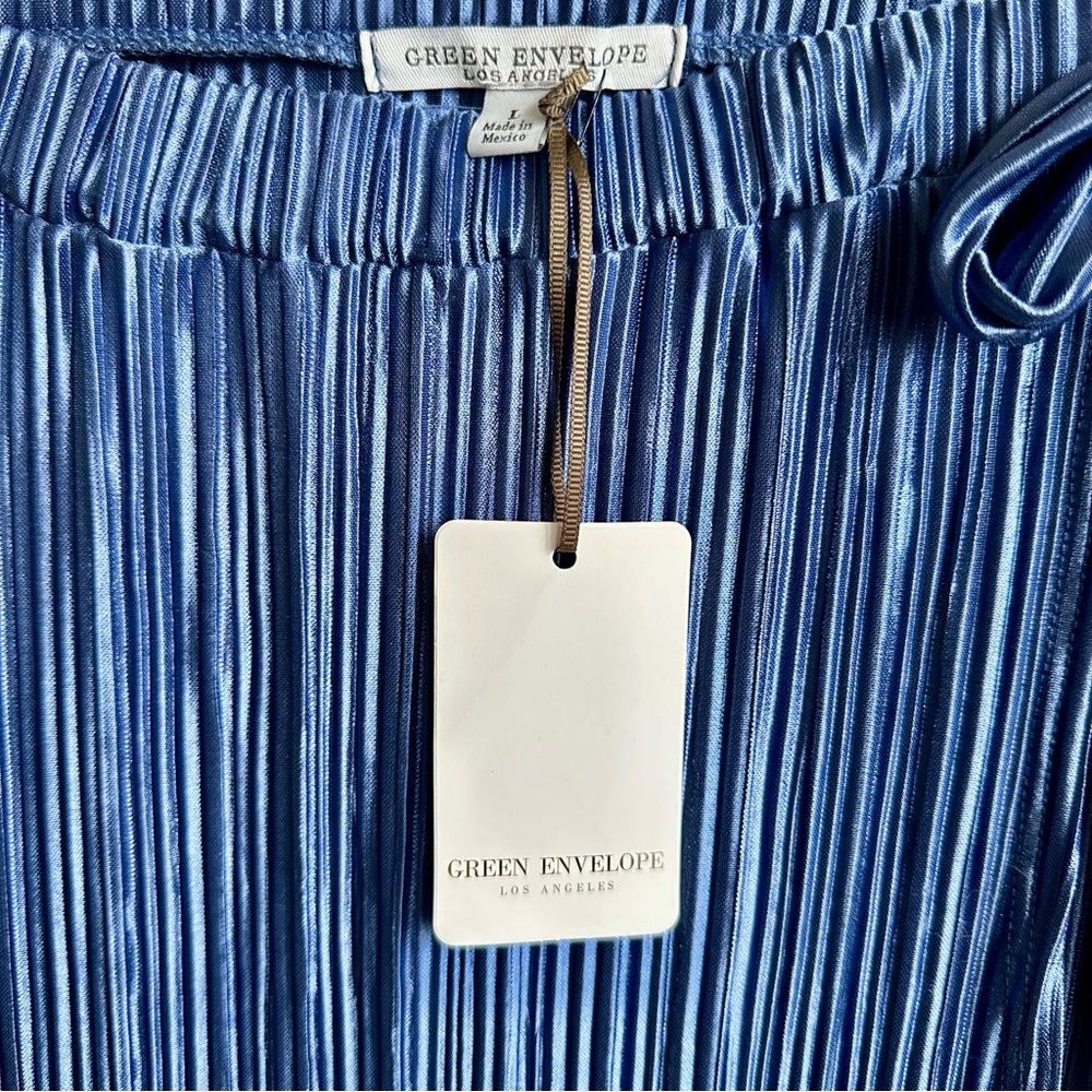 ASOS Green Envelope Blue Pleated Envelope Tulip Hem Faux Wrap Skirt‎ Size Large - Picture 3 of 5